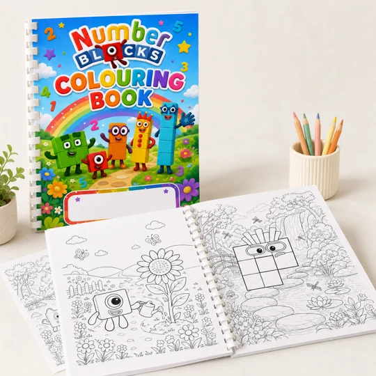 Personalised Number Blocks Colouring Book A4 30 Pages Comb Bound Kids Gift