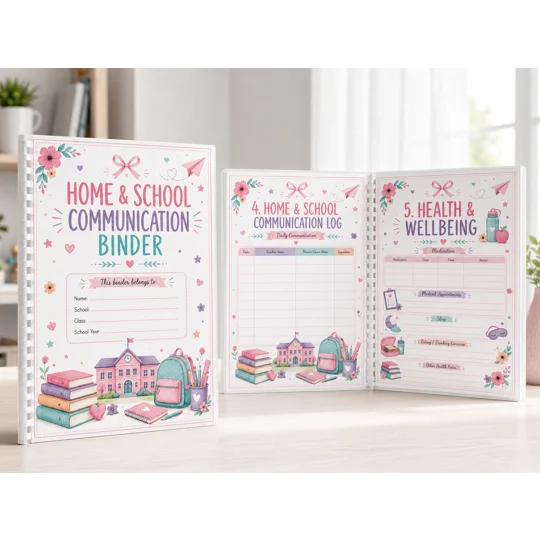 Personalised Home & School Communication Binder A4 13 Page Kids Organiser