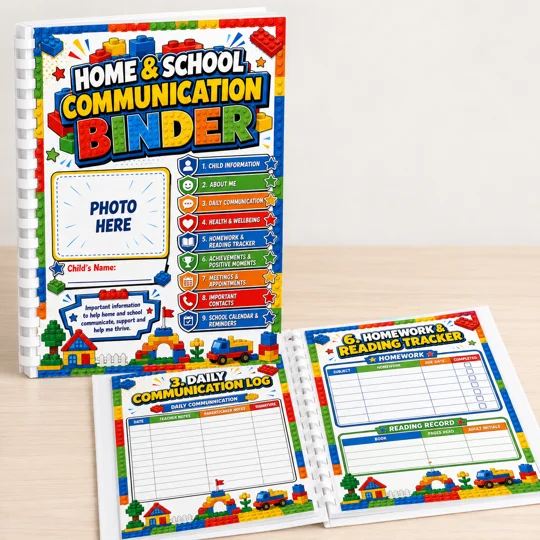Personalised Home & School Communication Binder A4 13 Page Kids Organiser