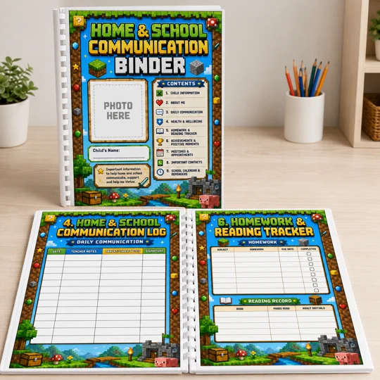 Personalised Home & School Communication Binder A4 13 Page Kids Organiser