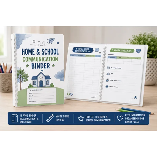 Personalised Home & School Communication Binder A4 13 Page Kids Organiser