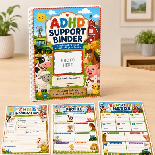 ADHD Support Binder For Children A4 SEN School Home Info Planner 13 Pages