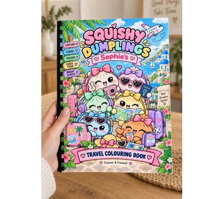 Personalised A4 Squishy Dumplings Colouring Book – Cute Kids Gift – 25 Pages
