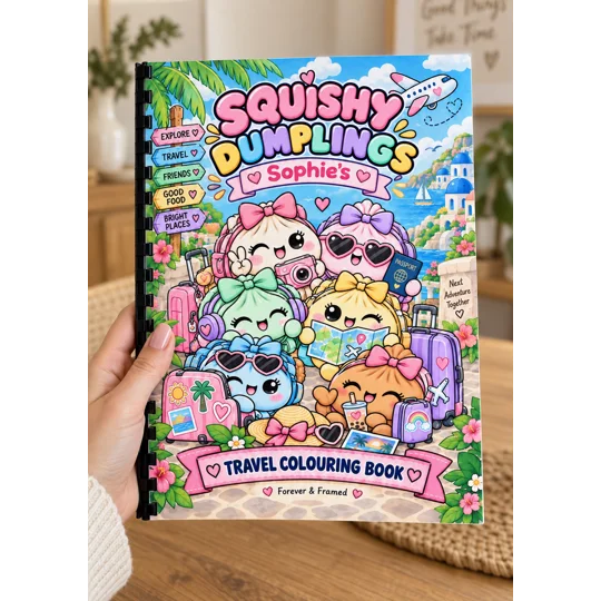 Personalised A4 Squishy Dumplings Colouring Book – Cute Kids Gift – 25 Pages