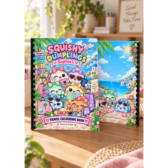 Personalised A4 Squishy Dumplings Colouring Book – Cute Kids Gift – 25 Pages