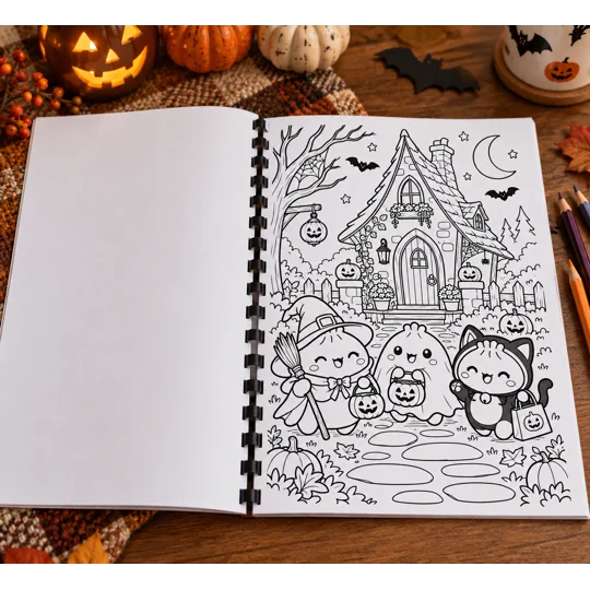 Personalised A4 Halloween Squishy Dumplings Colouring Book – 25 Pages – Kids Gif