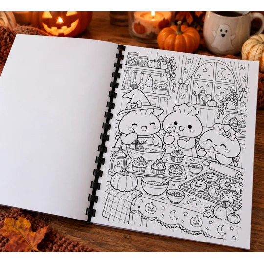 Personalised A4 Halloween Squishy Dumplings Colouring Book – 25 Pages – Kids Gif