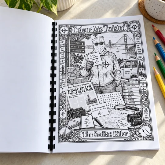 Colour Me Twisted - True Crime Inspired Adult Colouring Book 25 Pag