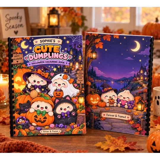 Personalised A4 Halloween Squishy Dumplings Colouring Book – 25 Pages – Kids Gif