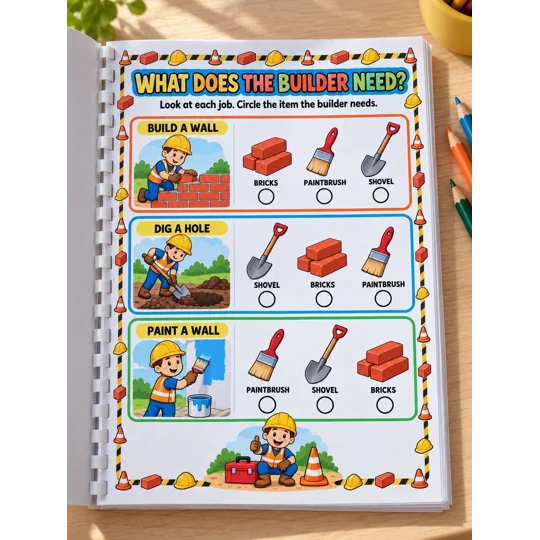 Personalised Junior Builder Activity Book A4 Kids Skills Puzzles Games Ages 4-7
