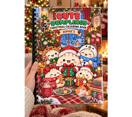 Personalised A4 Christmas Squishy Dumplings Colouring Book – 25 Pages – Kids Gif