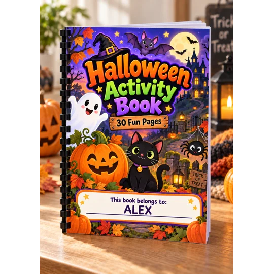 Personalised Halloween Activity Book A4 Kids 30 Pages Comb Bound
