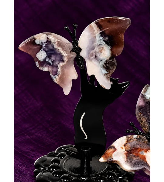 Flower + Black Agate Butterflies