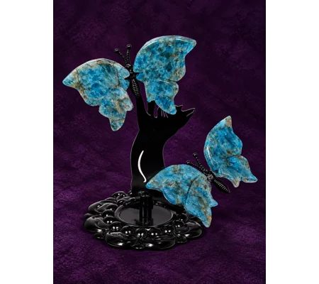 Blue Apatite Butterflies on Cat Stand