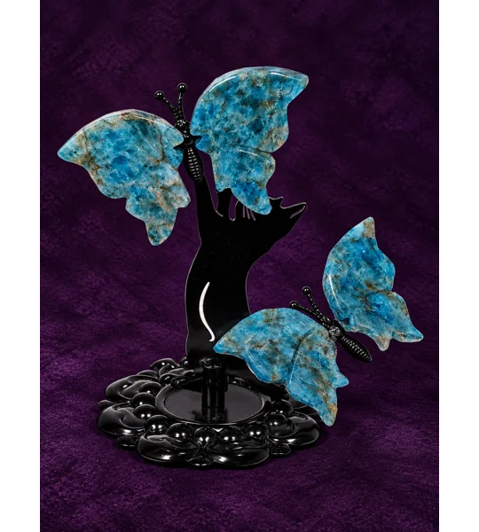 Blue Apatite Butterflies on Cat Stand