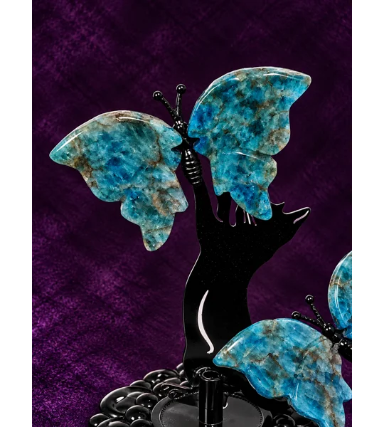 Blue Apatite Butterflies on Cat Stand