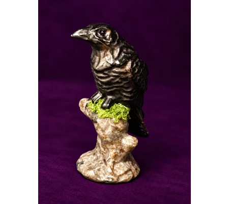Obsidian Carved Raven on a Yooperlite Branch