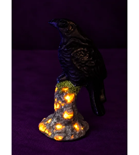 Obsidian Carved Raven on a Yooperlite Branch