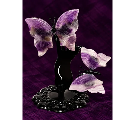 Amethyst + Fluorite Butterflues on Cat Stand