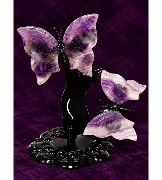 Amethyst + Fluorite Butterflues on Cat Stand