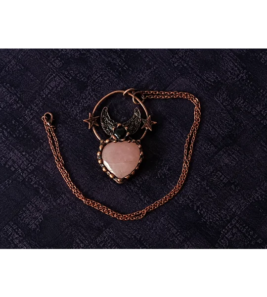 Rose Quartz + Black Obsidian Amulet Pendant Talisman