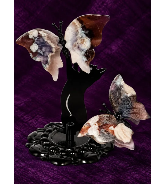 Flower + Black Agate Butterflies