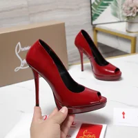 Christian Louboutin Lady Peep 150 pumps crafted in glossy red patent leather.