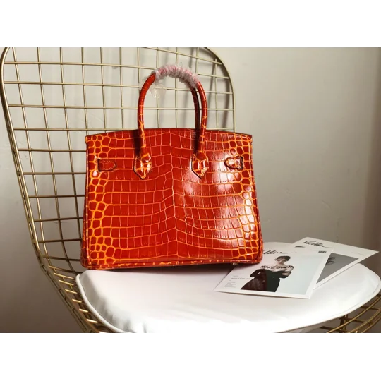 Luxury Crocodile-Embossed Top-Grain Cowhide Handbag