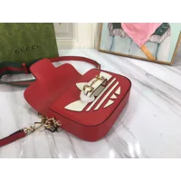 Gucci X ADIDAS Textured Dollar Calfskin Web Trefoil Mini Horsebit 1955 Shoulder Bag Hibiscus Red Off