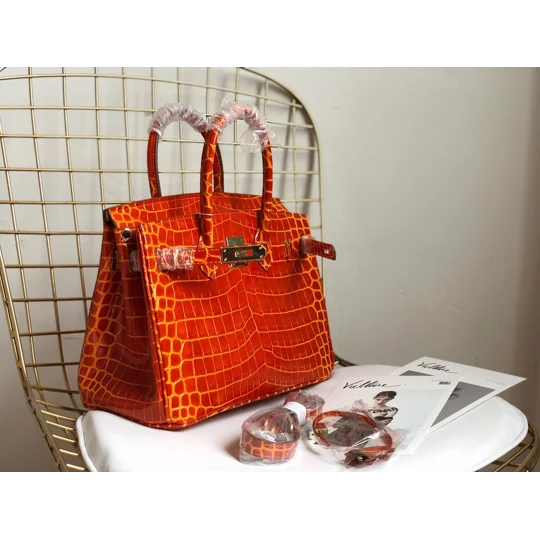 Luxury Crocodile-Embossed Top-Grain Cowhide Handbag