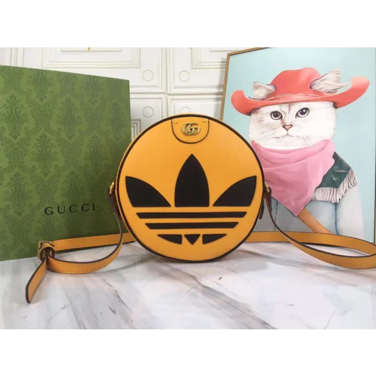 Gucci Black/White Leather X Adidas Round Crossbody Bag