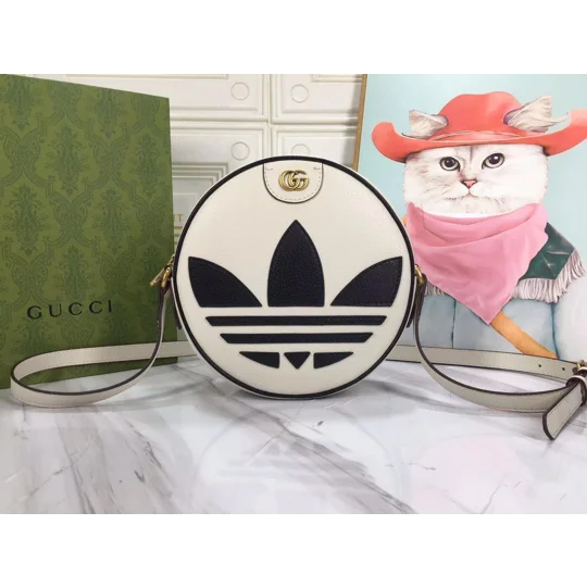 Gucci Black/White Leather X Adidas Round Crossbody Bag