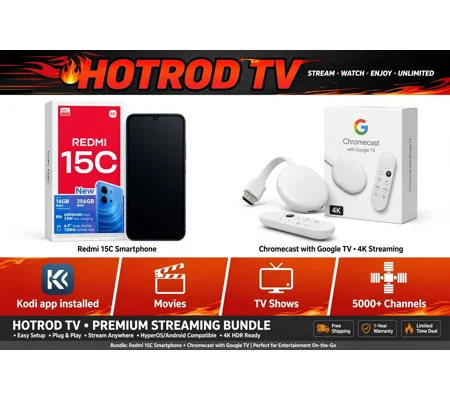 Redmi 15C Smartphone + Google TV 4K Chromecast Bundle | HotRod TV
