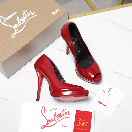 Christian Louboutin Lady Peep 150 Patent Leather Pumps – Glossy Red