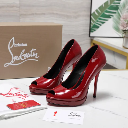 Christian Louboutin Lady Peep 150 Patent Leather Pumps – Glossy Red
