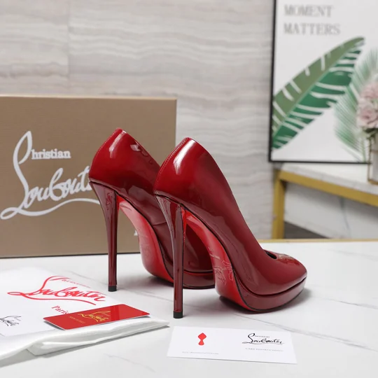 Christian Louboutin Lady Peep 150 Patent Leather Pumps – Glossy Red