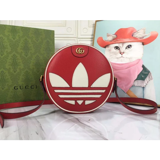 Gucci Black/White Leather X Adidas Round Crossbody Bag