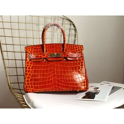Luxury Crocodile-Embossed Top-Grain Cowhide Handbag