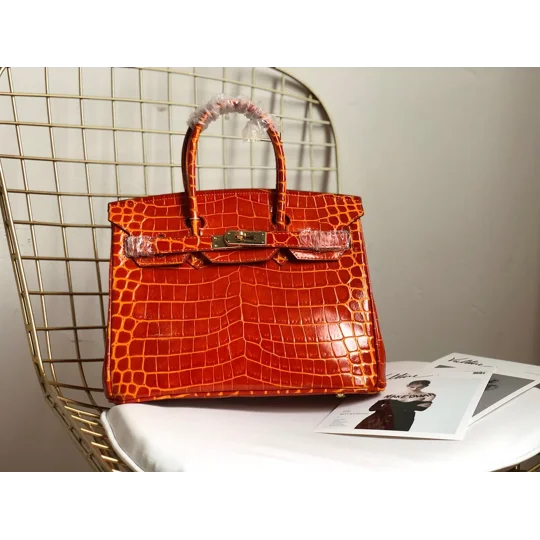 Luxury Crocodile-Embossed Top-Grain Cowhide Handbag