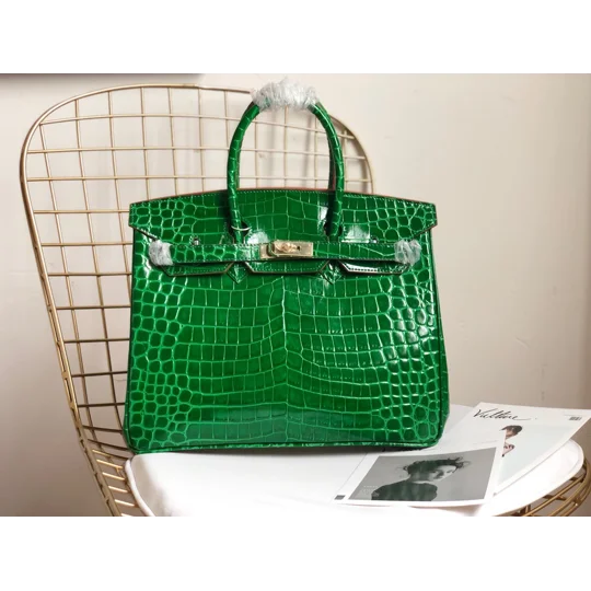 Luxury Crocodile-Embossed Top-Grain Cowhide Handbag