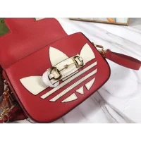 Gucci X ADIDAS Textured Dollar Calfskin Web Trefoil Mini Horsebit 1955 Shoulder Bag Hibiscus Red Off