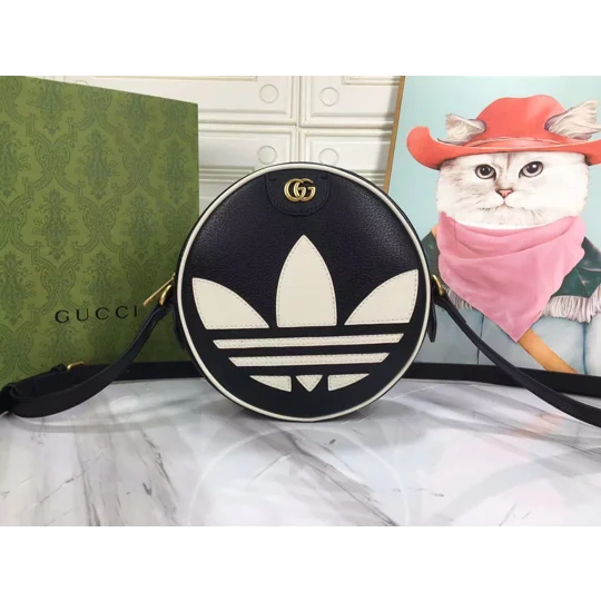 Gucci Black/White Leather X Adidas Round Crossbody Bag