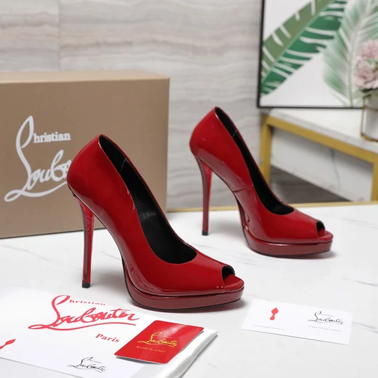 Christian Louboutin Lady Peep 150 Patent Leather Pumps – Glossy Red