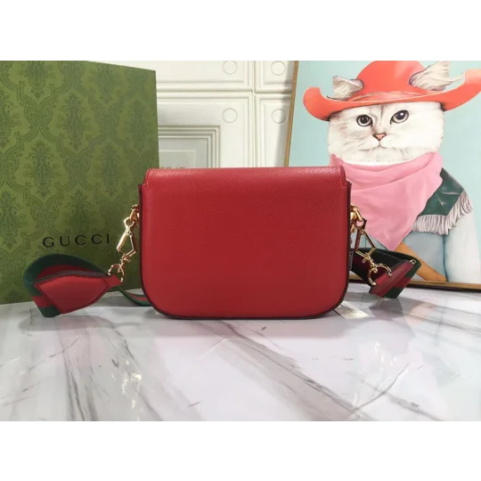 Gucci X ADIDAS Textured Dollar Calfskin Web Trefoil Mini Horsebit 1955 Shoulder Bag Hibiscus Red Off
