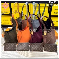 LV Luxury Suede Hobo Shoulder Bag with Monogram Pouch M14416 Low Key All In BB