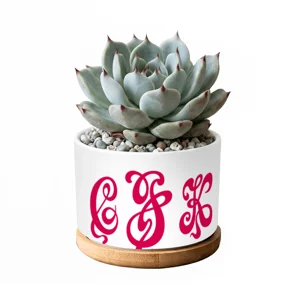 Personalized Ceramic Plant Pot+Bamboo Tray
