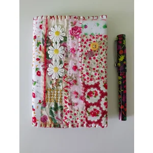 A6 Handmade Notebook with Removable handstitched Fabric Cover and free pen