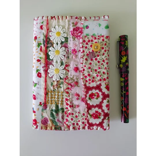 A6 Handmade Notebook with Removable handstitched Fabric Cover and free pen