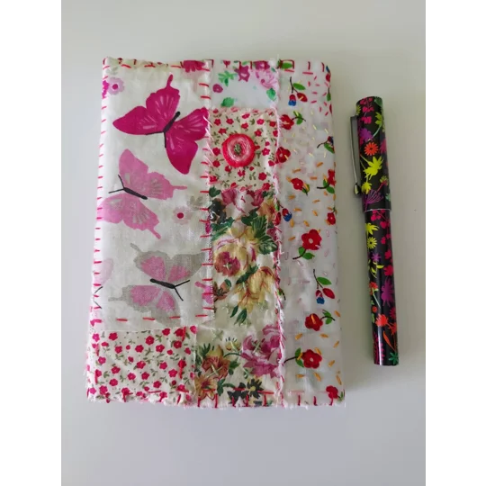 A6 Handmade Notebook with Removable handstitched Fabric Cover and free pen
