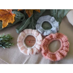 Autumn Crochet Scrunchies Pack of 3 - Blush, Rose, Grey